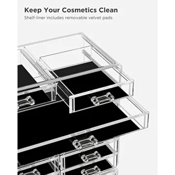 HBlife Acrylic Clear Dustproof Makeup Storage Organizer Drawers Large Skin Care Cosmetic Display Cases for Bathroom Stackable Storage Box with 12 Drawers for Vanity (Clear)