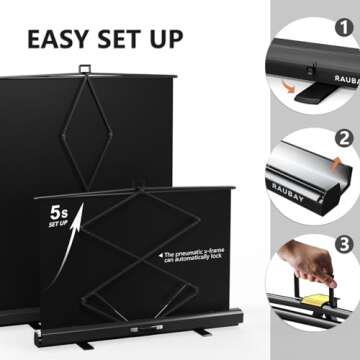 【Easy Set Up】 RAUBAY 59.8 x 82.7in Collapsible White Backdrop Screen Portable Retractable Panel Photo Background with Stand for Video Conference, Photographic Studio, Streaming