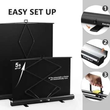 【Easy Set Up】 RAUBAY 59.8 x 82.7in Collapsible White Backdrop Screen Portable Retractable Panel Photo Background with Stand for Video Conference, Photographic Studio, Streaming
