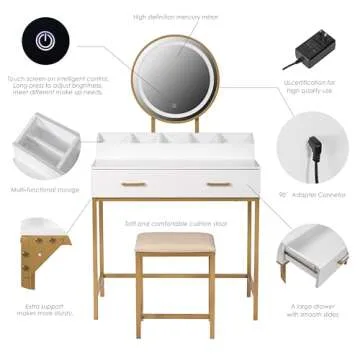 Elegant UTEX Makeup Vanity Desk with LED Lights