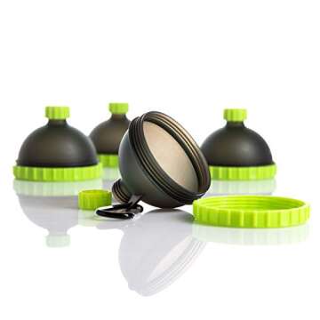 Interfuse Products Protein Funnel Keychain 4-Pack; Water Bottle Funnels for Supplements, Portable Protein Powder Container for Gym and Travel, Pre-Workout Fitness Funnels