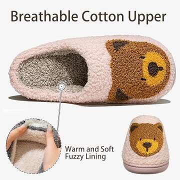 Bear Slippers for Women Christmas Slippers Cute Pink Teddy Bear Slippers Indoor and Outdoor fluffy Cartoon Indoor Warm Fleece Slippers Winter Soft Cozy Home Non-Slip Soft Plush Slip-on Wool Lined Shoes