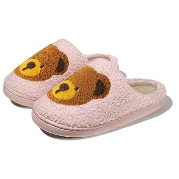 Bear Slippers for Women Christmas Slippers Cute Pink Teddy Bear Slippers Indoor and Outdoor fluffy Cartoon Indoor Warm Fleece Slippers Winter Soft Cozy Home Non-Slip Soft Plush Slip-on Wool Lined Shoes