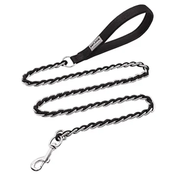Chew Proof Metal Leash - Anti Chew Chain Dog Leash for Medium and Large Dogs, 4FT with Soft Padded H...