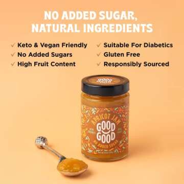 GOOD GOOD No Added Sugar Apricot Jam - Keto Friendly Jelly - Low Carb, Low-Calorie and Vegan - Diabe...