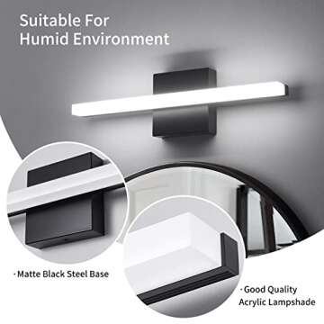 kinyota Modern LED Vanity Lights for Bathroom 16IN 9W Daylight White Black Bathroom Light Fixtures B...