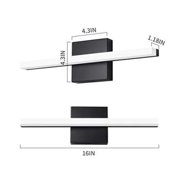 kinyota Modern LED Vanity Lights for Bathroom 16IN 9W Daylight White Black Bathroom Light Fixtures Bathroom Lights Over Mirror Vanity Lighting Fixtures Bathroom Vanity Light
