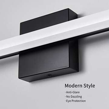 kinyota Modern LED Vanity Lights for Bathroom 16IN 9W Daylight White Black Bathroom Light Fixtures Bathroom Lights Over Mirror Vanity Lighting Fixtures Bathroom Vanity Light