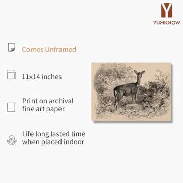 Deer in the Forest Trees Drawing Etching Rustic Gray Picture - Cute Deer Art Print Poster - Vintage ...