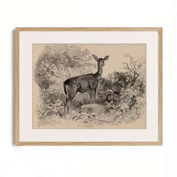 Deer in Forest Rustic Gray Art Print for Any Room