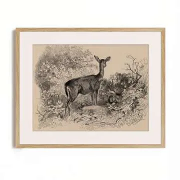 Deer in Forest Rustic Gray Art Print for Any Room