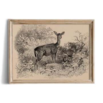 Deer in Forest Rustic Gray Art Print for Any Room