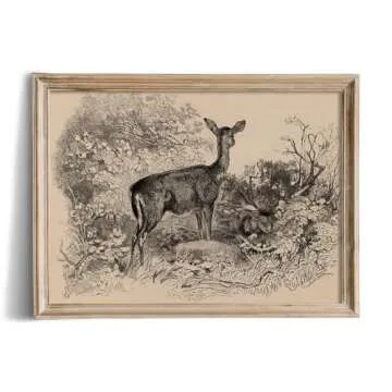 Deer in Forest Rustic Gray Art Print for Any Room