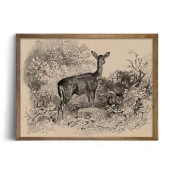 Deer in Forest Rustic Gray Art Print for Any Room