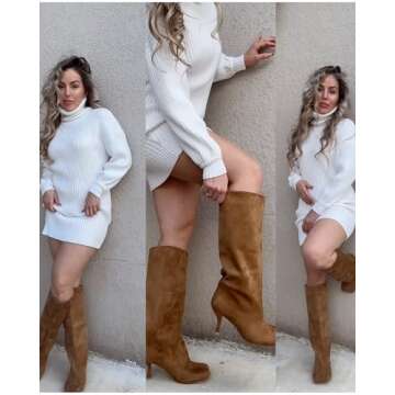 Wnshonzy Wide Calf Knee High Boots for Women Stylish Casual