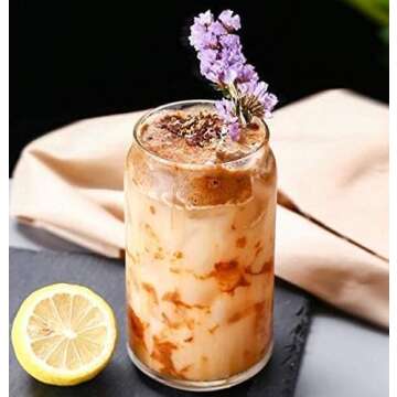 Jucoan 4 Pack 18 oz Can Shaped Beer Glass, Premium Handmade Clear Drinking Glass Cups with 4 Reusable Glass Straws for Water, Wine, Beer, Cocktails and Mixed Drinks