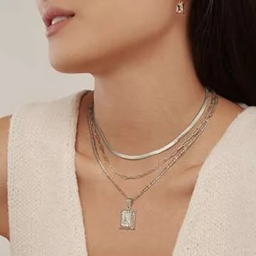 KissYan Layered Silver Initial Necklace for Women
