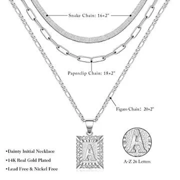 KissYan Layered Silver Initial Necklace for Women