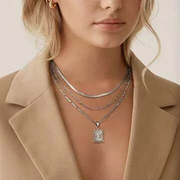 KissYan Layered Silver Initial Necklace for Women