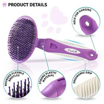 Round Bristle Pet Brush for Dogs and Cats - Soft Dog Brush for Grooming Short or Long Hair - Gentle Tool for Sensitive Skin Removes Dander, Dirt, and Detangles - Purple