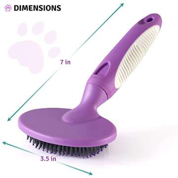Round Bristle Pet Brush for Dogs and Cats - Soft Dog Brush for Grooming Short or Long Hair - Gentle Tool for Sensitive Skin Removes Dander, Dirt, and Detangles - Purple