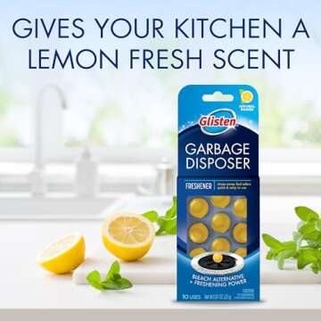 Glisten Garbage Disposer Freshener, Sink Disposal Odor Eliminator, Quick and Easy-to-Use, Lemon Scent, 10 Capsules