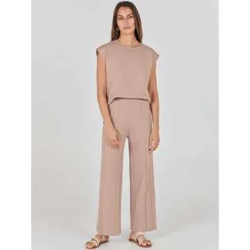ANRABESS Women 2 Piece Outfits Casual Summer Sleeveless Tops Knit Pants Sweater Lounge Matching Sets...