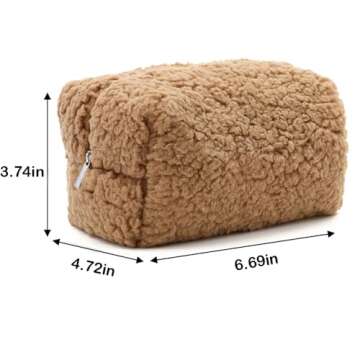 Cosmetic Bags for Women, Fleece Makeup bag Large Aesthetic Travel Toiletry bag Zipper Cosmetic Pouch for Purse Cute Floral Canvas Makeup Organizer Storage Bag Girls Case Bags (Warm Brown)