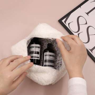 Cosmetic Bags for Women, Fleece Makeup bag Large Aesthetic Travel Toiletry bag Zipper Cosmetic Pouch for Purse Cute Floral Canvas Makeup Organizer Storage Bag Girls Case Bags (Warm Brown)