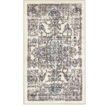 Maples Rugs Tapestry Farmhouse Area Rugs – Made in USA – Washable, Non Slip Indoor Carpet for Entryway, Foyer, Kitchen, and Bathroom, 1'8 x 2'10, Taupe/Grey