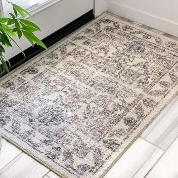 Maples Rugs Tapestry Farmhouse Area Rugs – Made in USA – Washable, Non Slip Indoor Carpet for Entryway, Foyer, Kitchen, and Bathroom, 1'8 x 2'10, Taupe/Grey