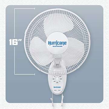 Hurricane Wall Mount Fan, 90 Degree Oscillating Quiet 3-Speed with Tilt, 16"