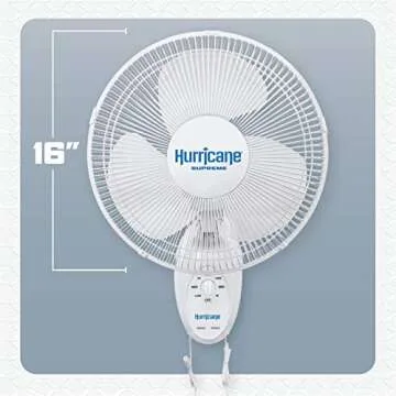 Hurricane Wall Mount Fan, 90 Degree Oscillating Quiet 3-Speed with Tilt, 16"