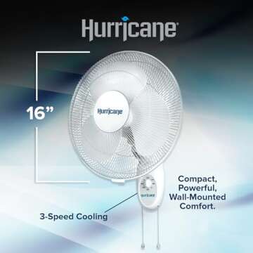 Hurricane Wall Mount Fan, 90 Degree Oscillating Quiet 3-Speed with Tilt, 16"