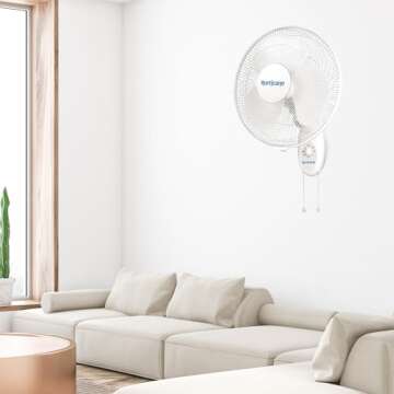 Hurricane Wall Mount Fan, 90 Degree Oscillating Quiet 3-Speed with Tilt, 16"