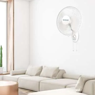 Hurricane Wall Mount Fan, 90 Degree Oscillating Quiet 3-Speed with Tilt, 16"