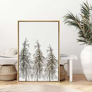 SIGNWIN Framed Canvas Wall Art Tall Trees Geometric Patterns Digital Art Modern Art Contemporary Relax/Calm Black and White for Living Room, Bedroom, Office - 16"x24" Natural