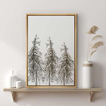 SIGNWIN Framed Canvas Wall Art Tall Trees Geometric Patterns Digital Art Modern Art Contemporary Relax/Calm Black and White for Living Room, Bedroom, Office - 16"x24" Natural