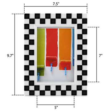 FJXMFRAME 5x7 Black and White Picture Frame Checkered Picture Frame for Tabletop & Wall Display, Che...