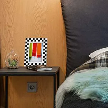 FJXMFRAME 5x7 Black and White Picture Frame Checkered Picture Frame for Tabletop & Wall Display, Checkered Decor Unique Fun Picture Frames Resin