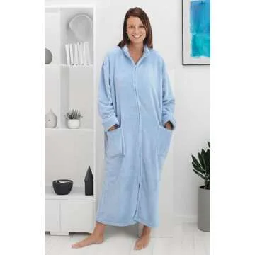 Alexander Del Rossa Long Zip Up Robes for Women, Plush Zipper Robes for Women Plus Size, Housecoats for Women Zipper Front Light Blue 2X (A0300LBL2X)