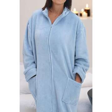Alexander Del Rossa Long Zip Up Robes for Women, Plush Zipper Robes for Women Plus Size, Housecoats for Women Zipper Front Light Blue 2X (A0300LBL2X)