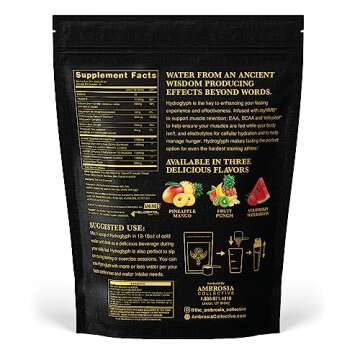 Ambrosia Hydroglyph Intraworkout Formula w/BCAA + EAA + Electrolytes Hydration Powder to Protect Lean Muscle, 0g Sugar Fasting Hydration Drink Mix, Made w/Coconut Water (Pineapple Mango)