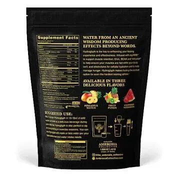 Ambrosia Hydroglyph Intraworkout Formula w/BCAA + EAA + Electrolytes Hydration Powder to Protect Lean Muscle, 0g Sugar Fasting Hydration Drink Mix, Made w/Coconut Water (Pineapple Mango)