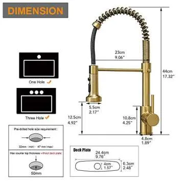 Hoimpro Brushed Gold High Arc Spring Kitchen Faucet with Pull Down Sprayer, Commercial Rv Single Lever Kitchen Sink Faucet,3 Function Single Handle Laundry Faucet, Brass/Brushed Gold (1 or 3 Hole)