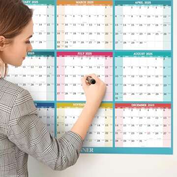 2025 Yearly Wall Calendar - Dry Erase Calendar 2025, Jan. 2025 - Dec. 2025, 34.8'' × 22.8'', 2-Sided Erasable Calendar with 8 Round Stickers