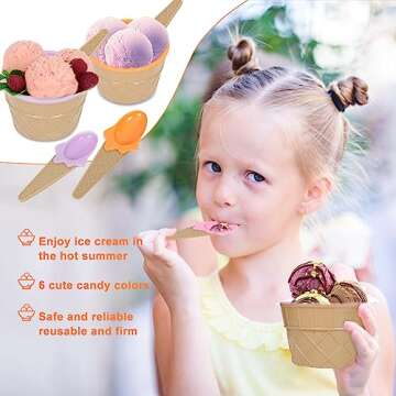 Hbaushun 26 Pack Plastic Ice Cream Bowls with Spoons,Reusable Plastic ice Cream Cups,Cartoon Candy Colorice Cream Bowls Set for Sundae Frozen Yogurt Summer Holiday Parties