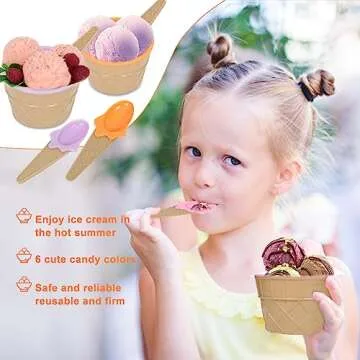 Hbaushun 26 Pack Plastic Ice Cream Bowls with Spoons,Reusable Plastic ice Cream Cups,Cartoon Candy Colorice Cream Bowls Set for Sundae Frozen Yogurt Summer Holiday Parties
