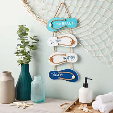 Juvale Wooden Beach Wall Hanging Decor Sign, Flip Flop Coastal Decorations for Home, Bathroom, Livin...