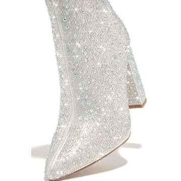 PAZZLE Women's Rhinestone Block Heel Mid Calf Ankle Booties Short Knee High Boots Runway-01